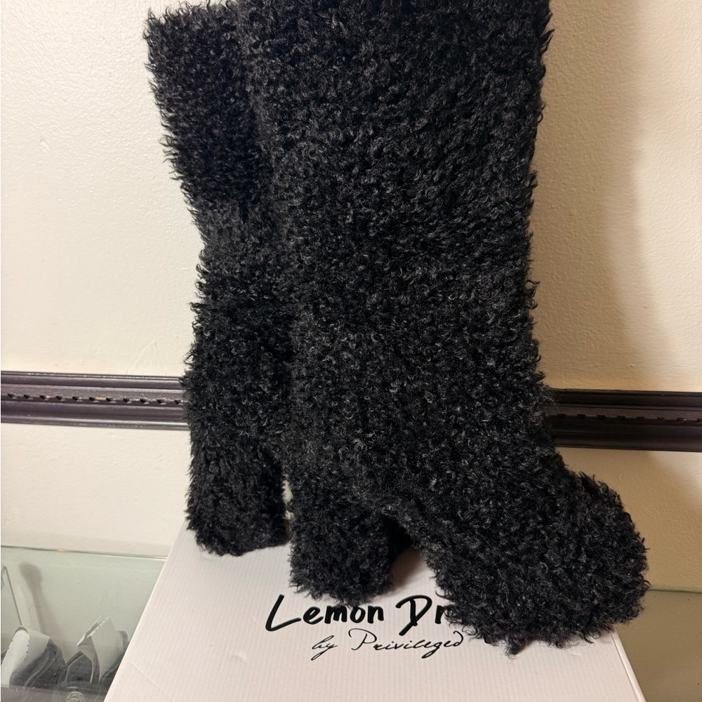 Privileged Black Fuzzy Platform Boots